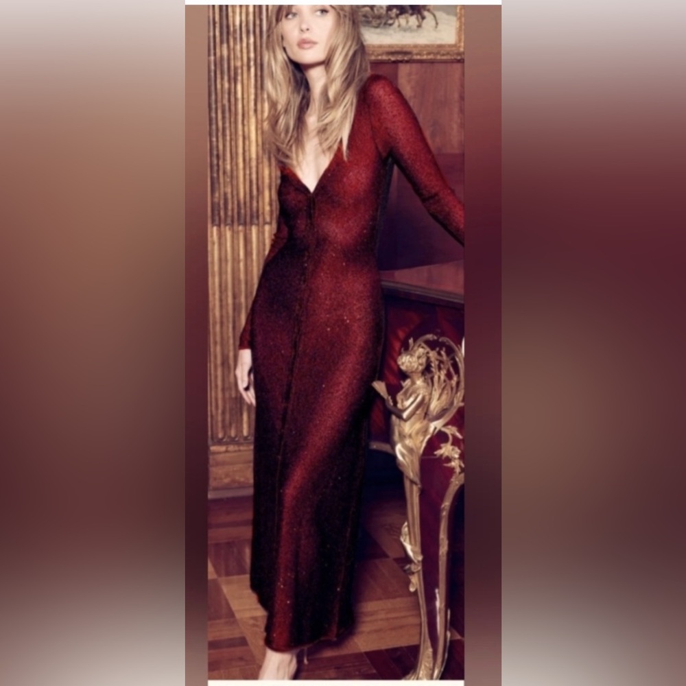 NWT $385 Misa Los Angeles Shimmering Red Long Sleeve Dress size Small